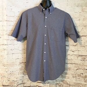 Austin Reed Short Sleeve Men’s Button Down Shirt Blue White Plaid Size Large